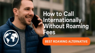 Business traveler making clear international call with cost-saving app, avoiding expensive roaming charges.