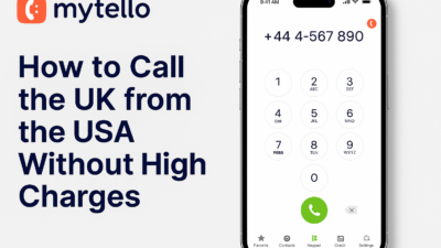 Person calling UK from USA using smartphone with Mytello app