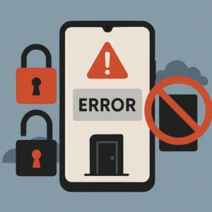 Smartphone showing error warning with padlocks and a prohibition symbol 
