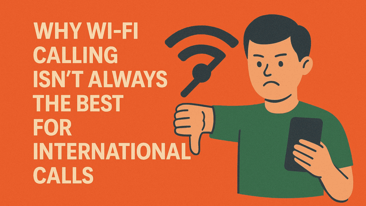 trying to reconnect a dropped Wi-Fi call while overseas, symbolizing frustration and unreliable international calling over internet