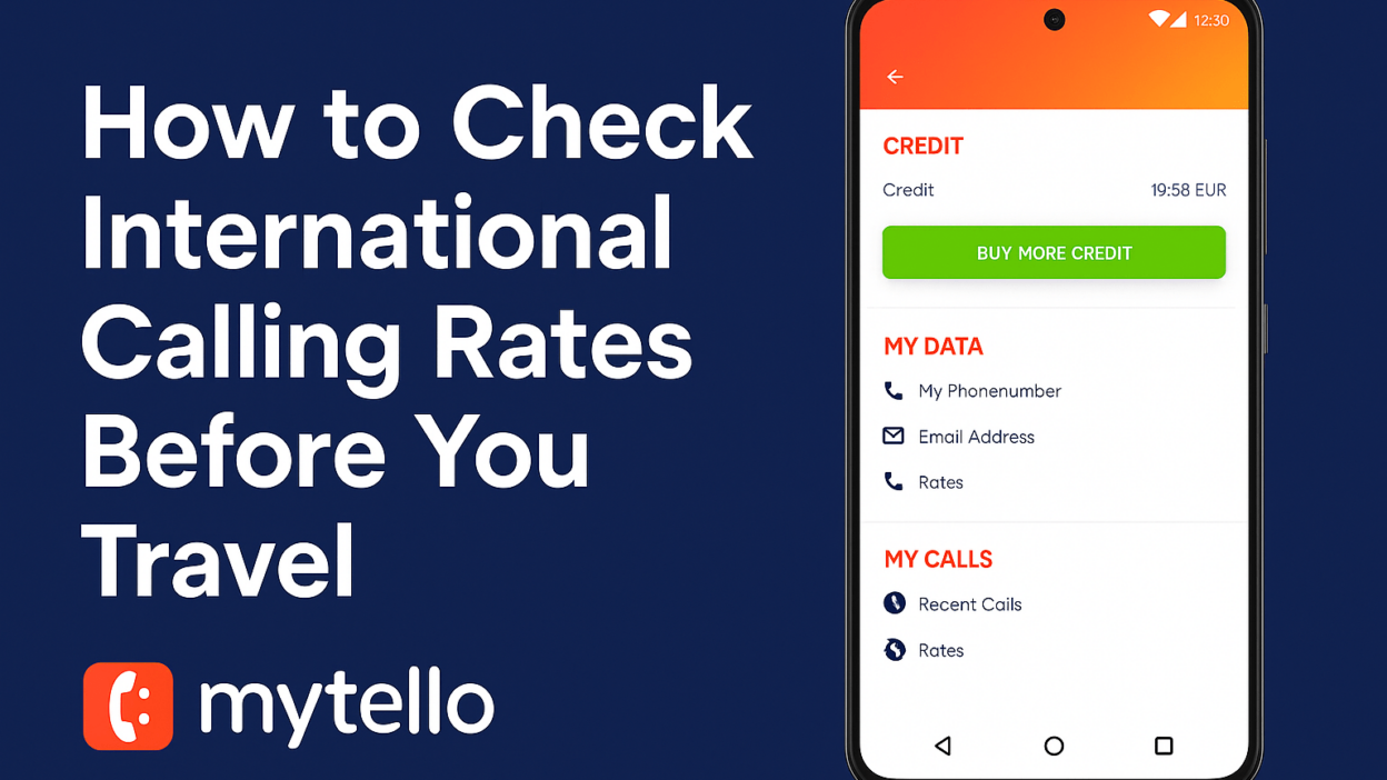 Traveler checking international calling rates before flying using Mytello app and rate comparison tool